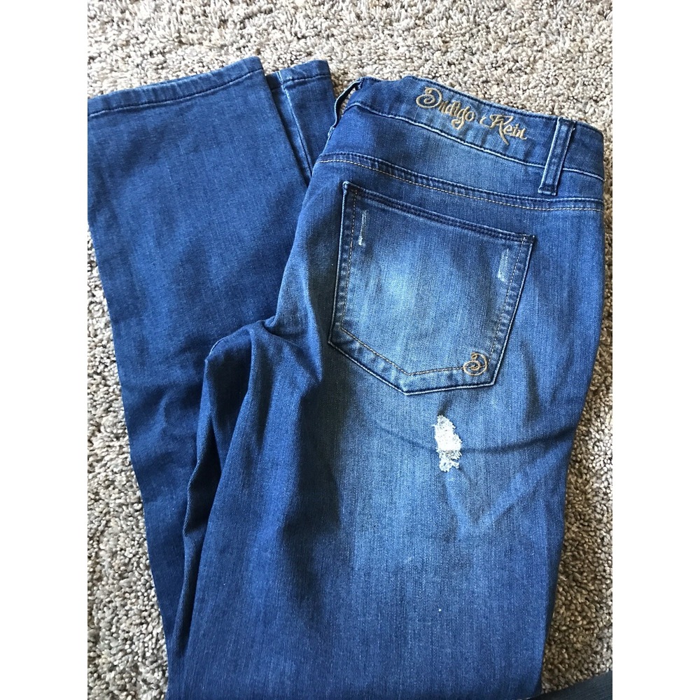 Indigo Reign Jeans Woman's Size 9 Blue Denim Medium Wash Distressed Bootcut